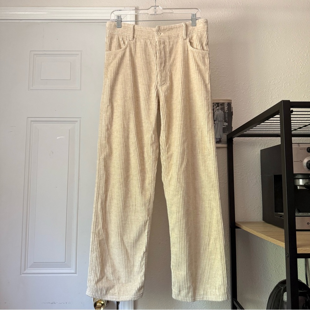 BASERANGE cream ivory cotton linen blend‎ wide straight leg trousers pants